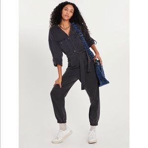 Free People Puffed Up Denim Jumpsuit Size Small